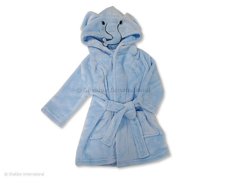 Baby Hooded Bathrobe - Elephant - Sky