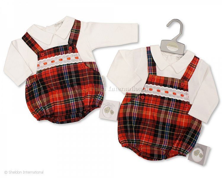 Baby Tartan 1 Piece Lace Dungaree Set