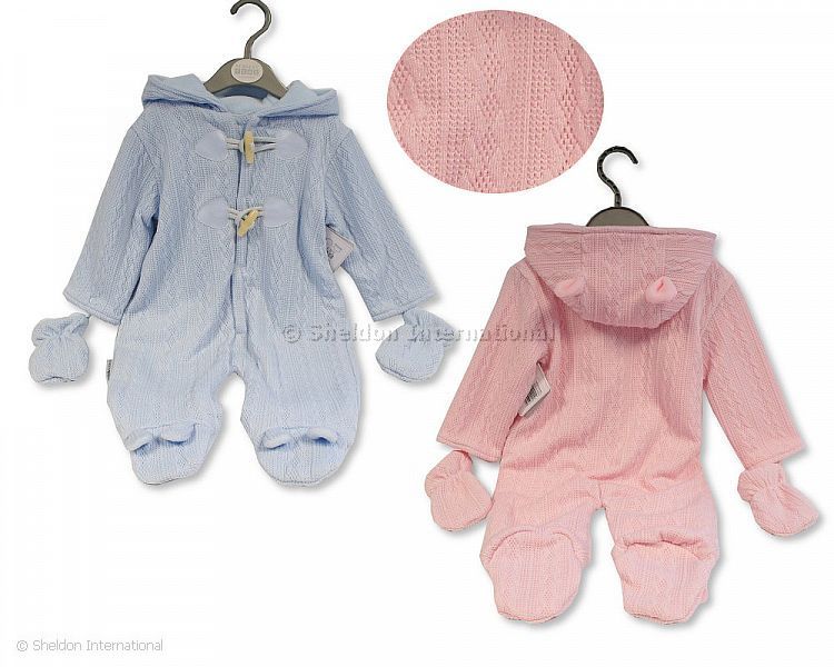 Baby Snowsuit/ Pramsuit With Toggles - Pink And Sky