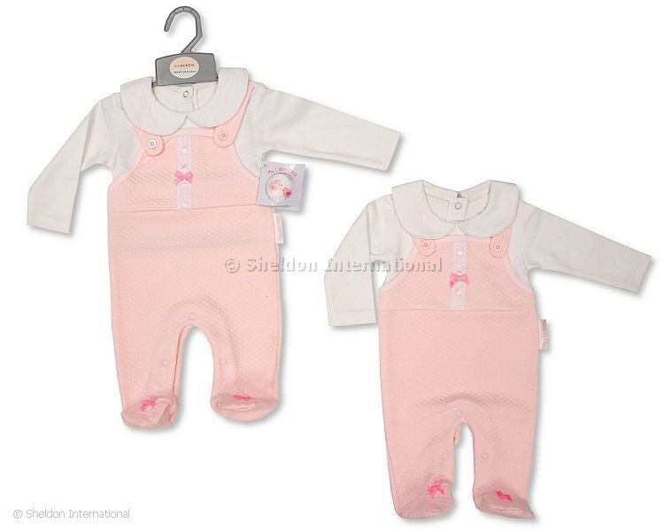 Baby Girls Dungaree All In One With Lace And Bows