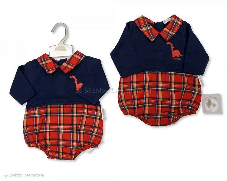 Baby Tartan Short Romper - Dino