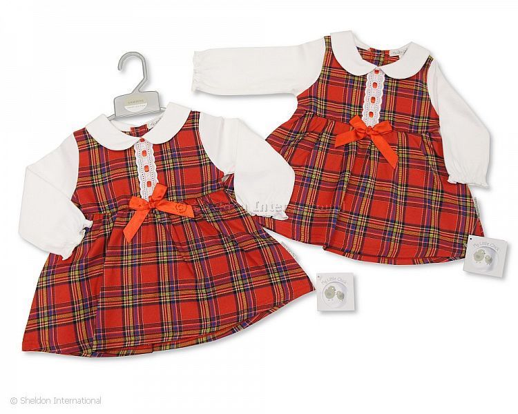 Baby Tartan Dress With Lace And Bow
