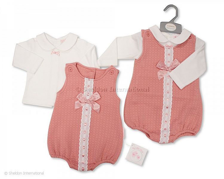 Baby Girls 2 Pcs Romper Set With Lace And Bow
