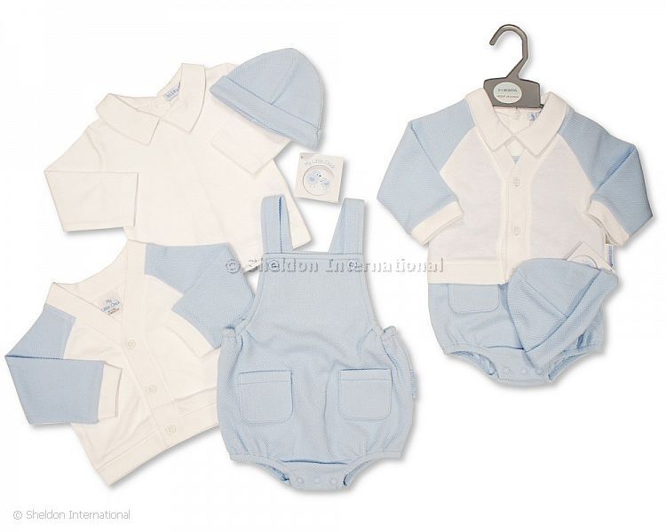 Baby Boys 3 Pcs Dungaree Set With Hat