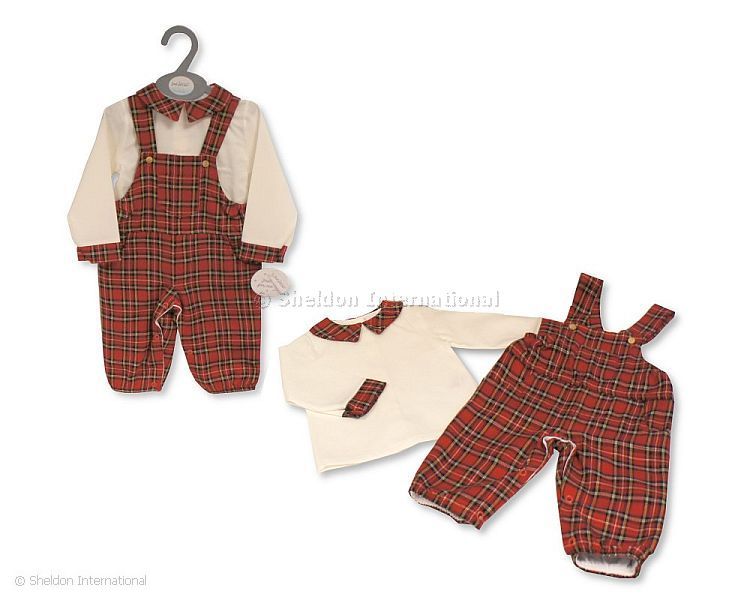 Baby Boys 2 Pcs Tartan Long Dungaree Set - 12-24 Months