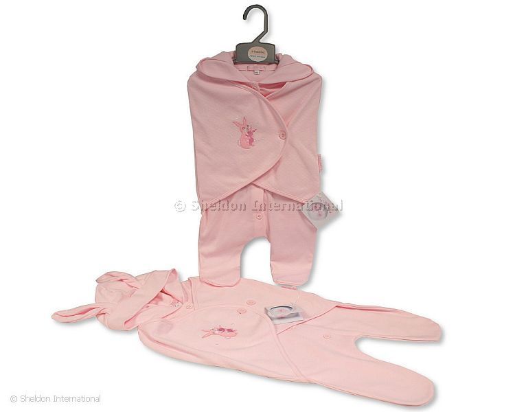 Baby Girls Wrap-Over All In One With Hood - Bunny