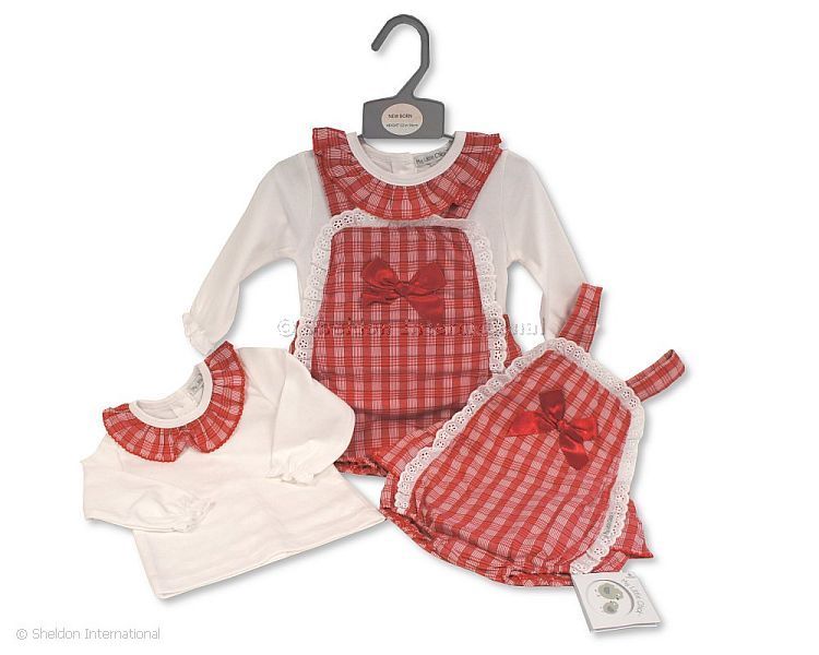Baby Girls 2 Pcs Short Dungaree Set With Bow And Lace