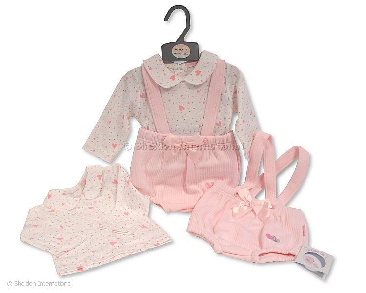 Baby Girls 2 Pcs Short Dungaree Set With Bow - Sweet Heart