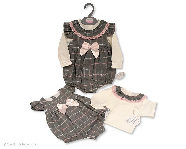 Baby Girls 2 Pcs Short Romper Set With Bow And Lace - 0-12 Months