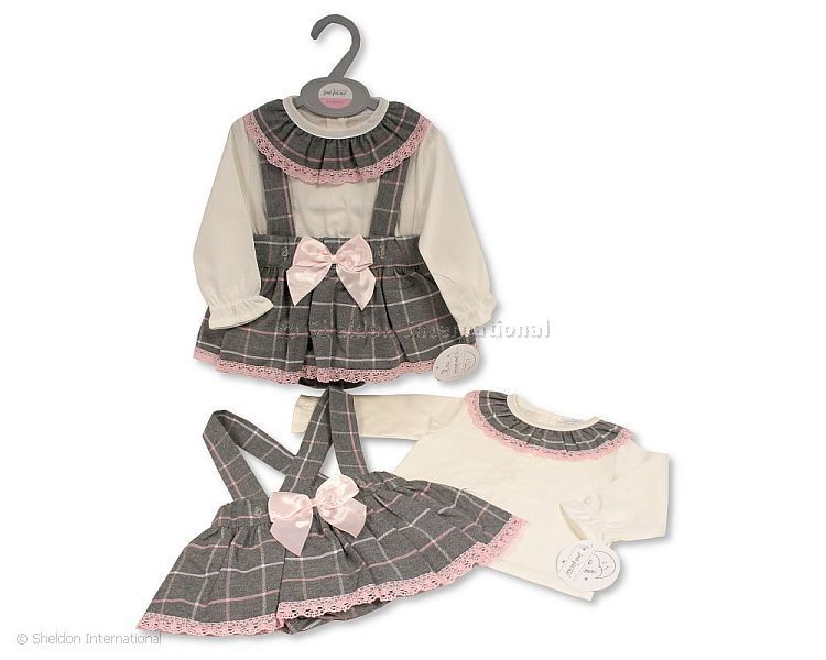 Baby Girls 2 Pcs Dress Set With Bow And Lace - 0-12 Months