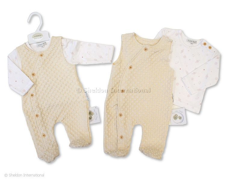 Baby Boys 2 Pcs Jacquard Dungaree Set - Space