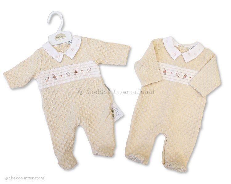 Baby Boys Jacquard All-In-One With Smocking - Space