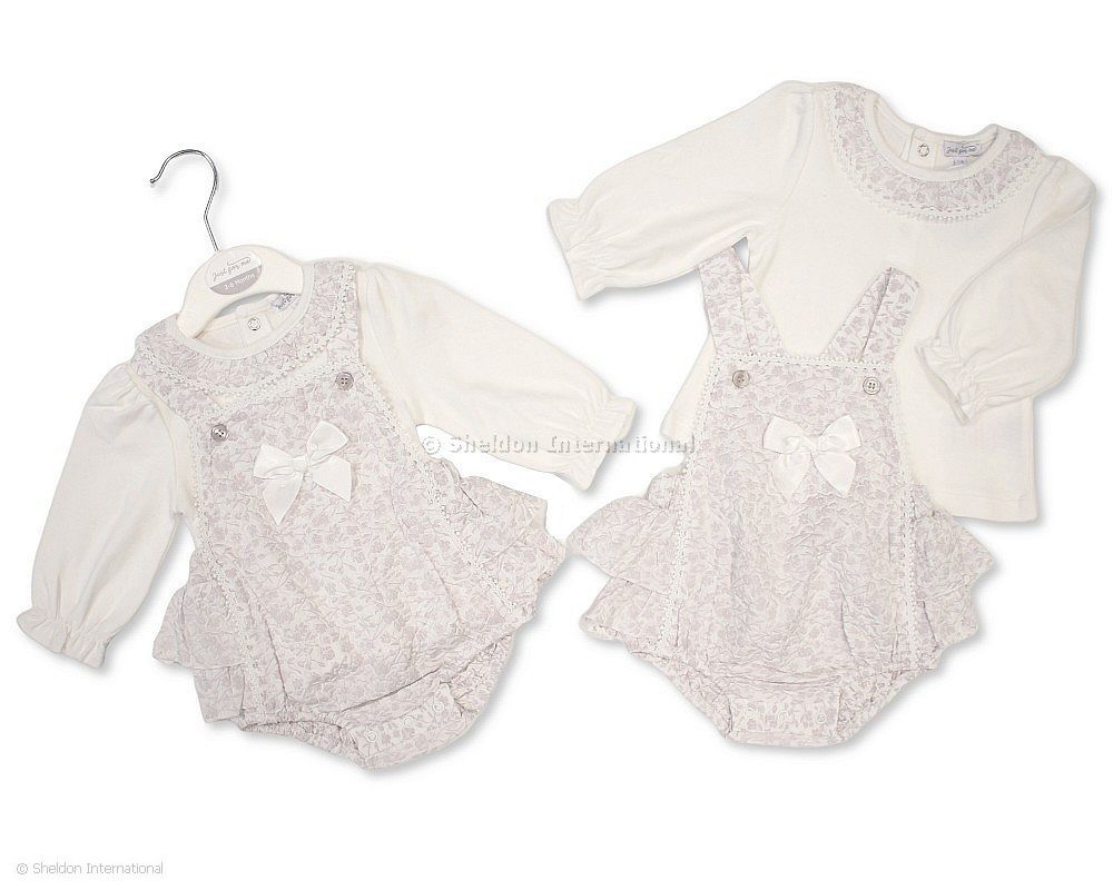 Baby Girls Jacquard 2 Pcs Pinafore Set With Bow