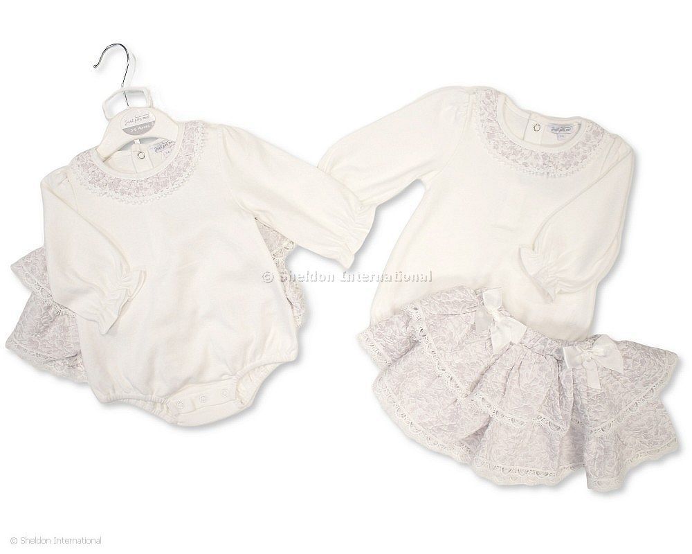 Baby Girls Jacquard Skirt/Bodysuit Set With Bows