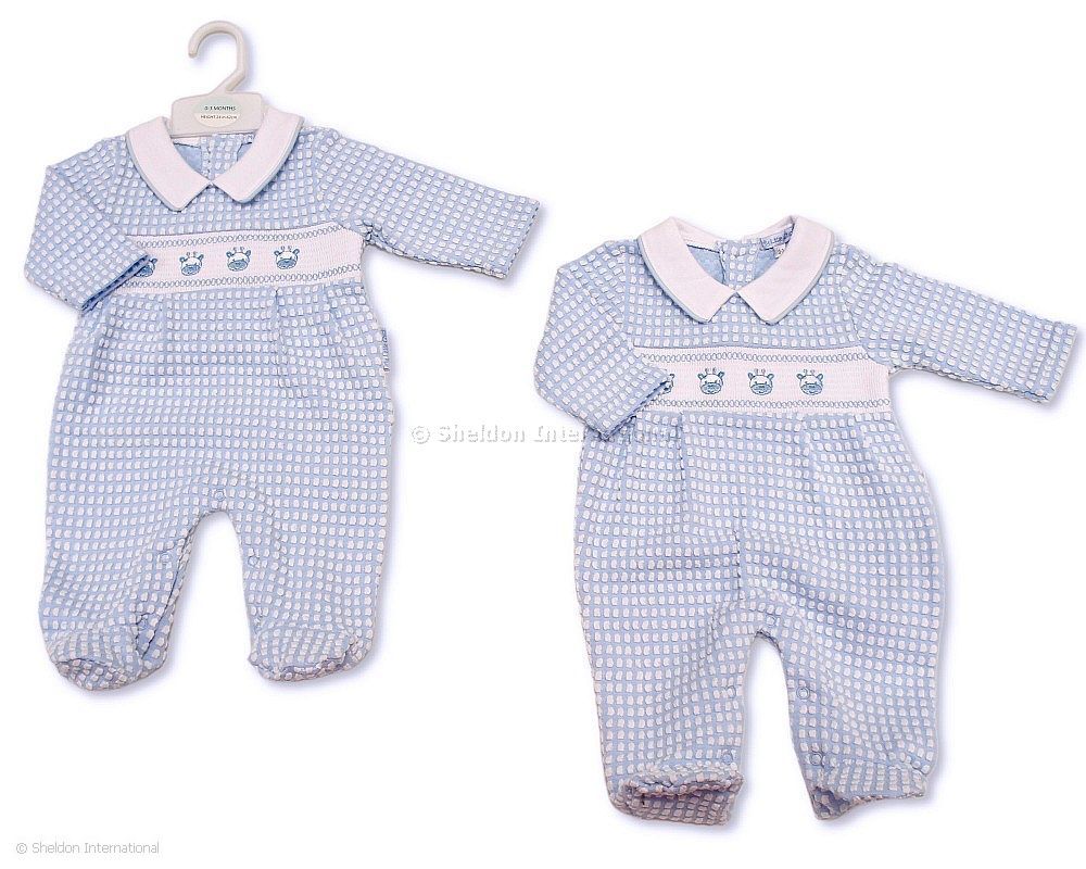 Baby Boys All In One With Smocking - Giraffe