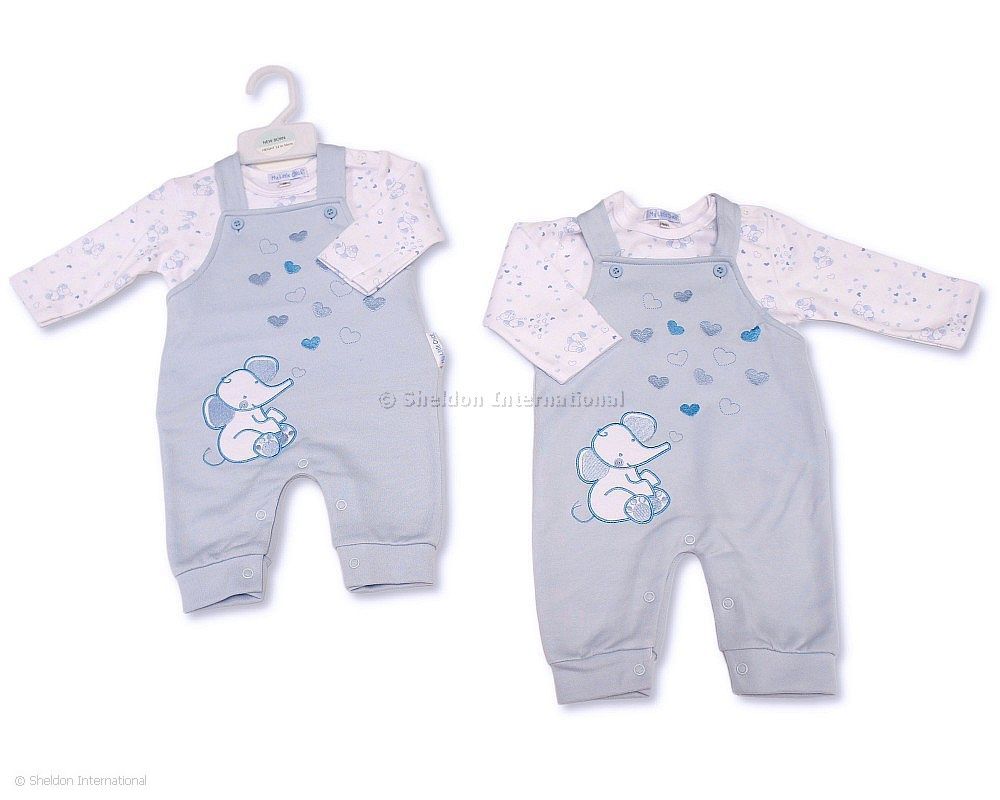 Baby Boys 2 Pcs Dungaree Set - Elephant