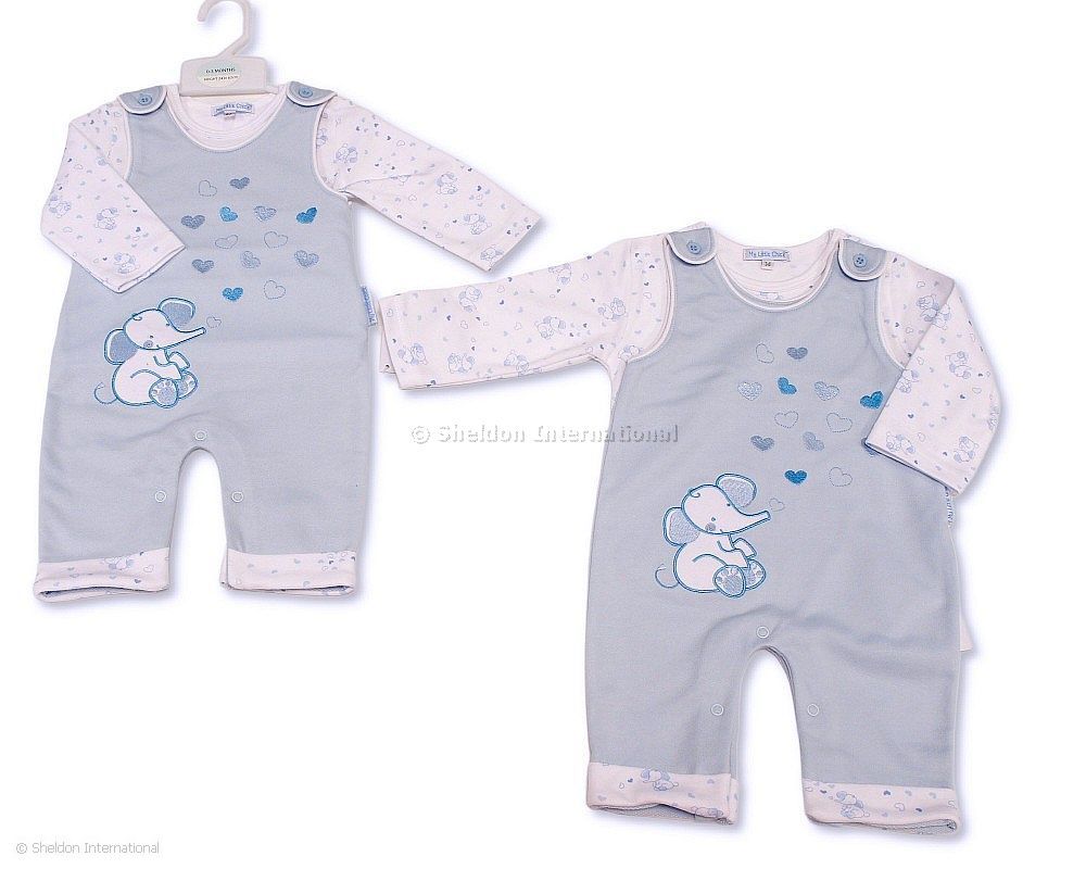Baby Boys 2 Pcs Dungaree Set - Elephant