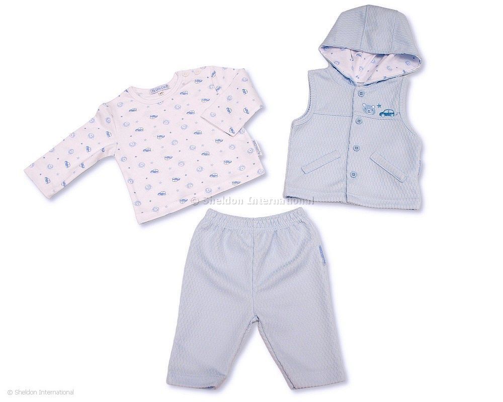 Baby Boys 3 Pcs Hooded Set - Car And Teddy
