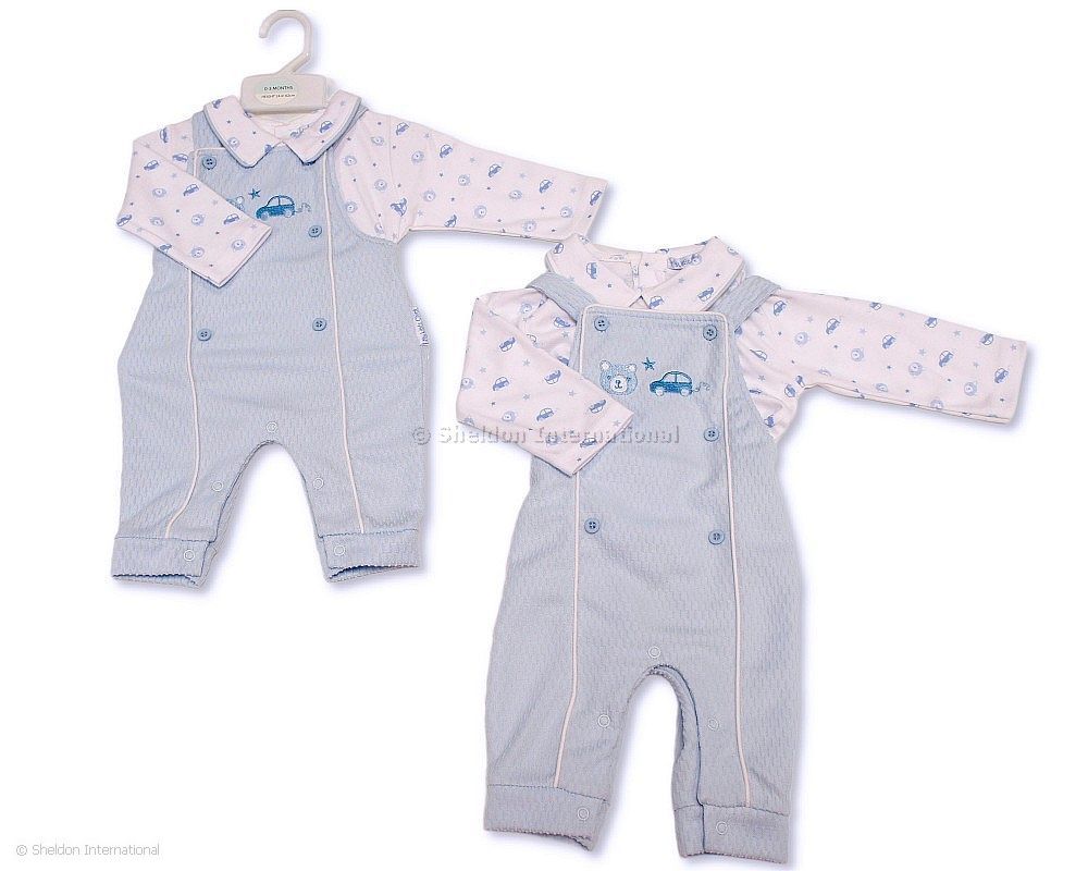 Baby Boys 2 Pcs Dungaree Set - Car And Teddy