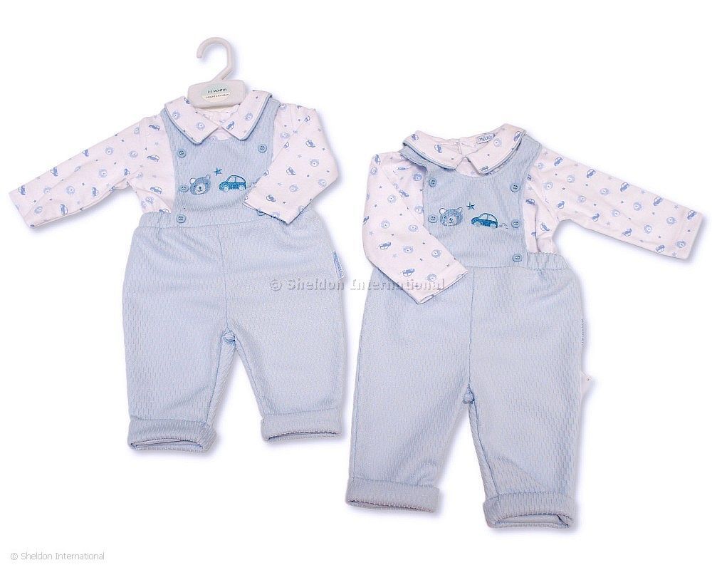 Baby Boys 2 Pcs Dungaree Set - Car And Teddy