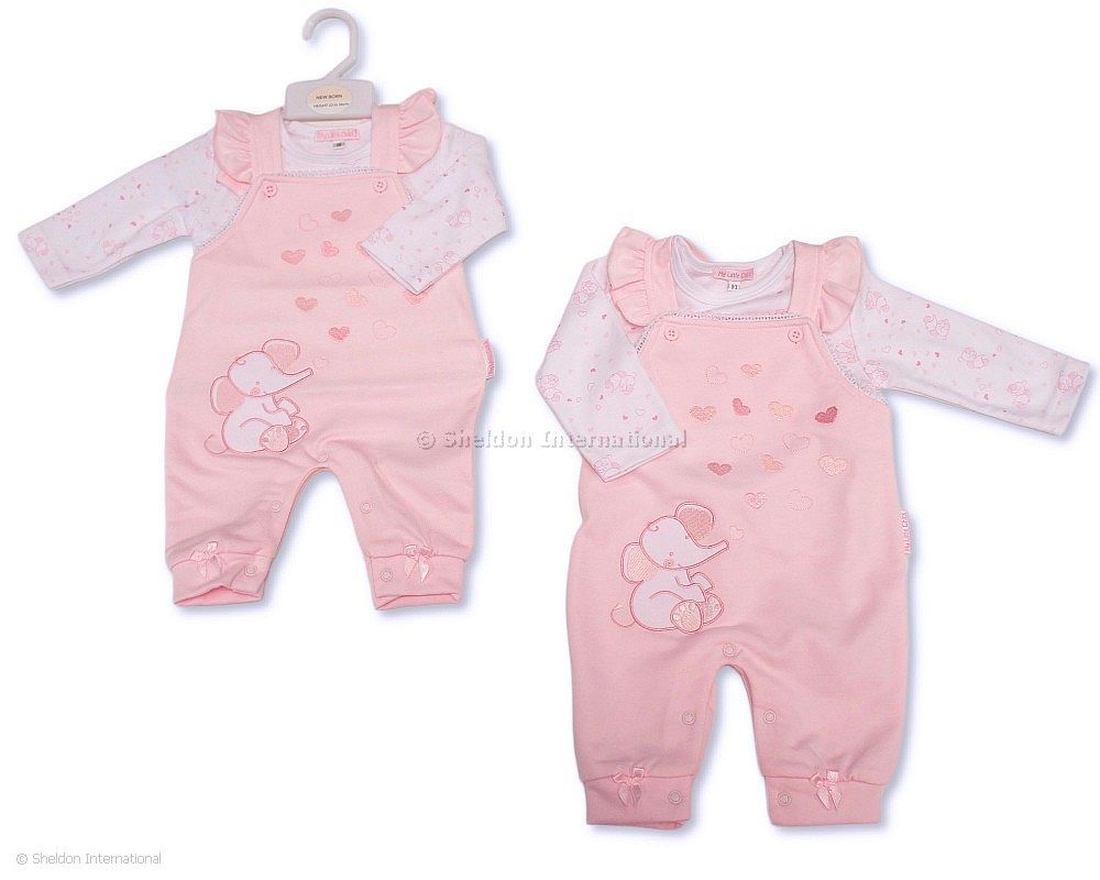Baby Girls 2 Pcs Dungaree Set - Elephant