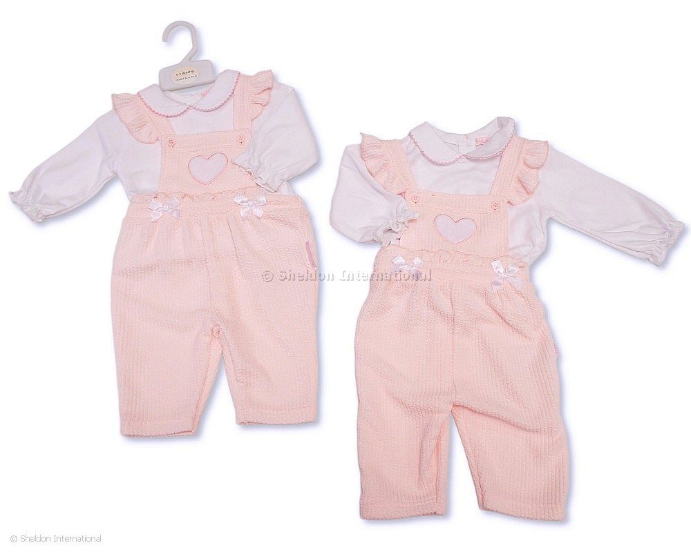 Baby Girls 2 Pcs Dungaree Set With Bows - Hearts