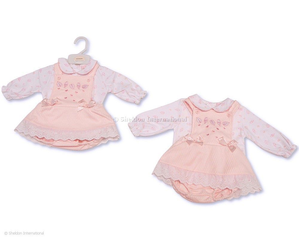 Baby Girls 2 Pcs Spanish Dress Set With Lace And Bows - Leaves And Hearts