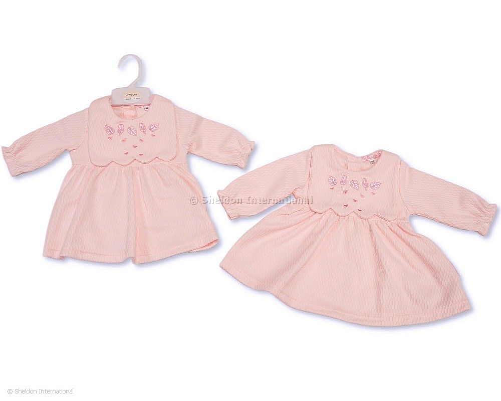 Baby Girls Dress With Bib Front - Leaves And Hearts