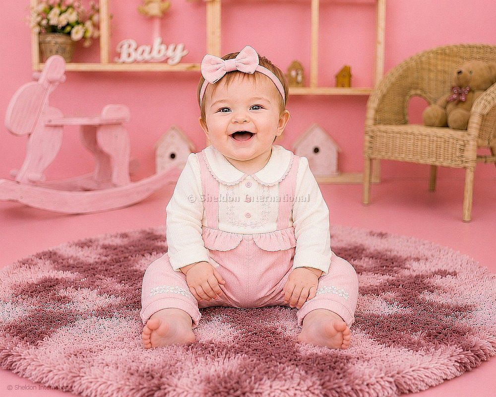 Baby Girls 2 Pcs Dungaree Set With Lace Applique