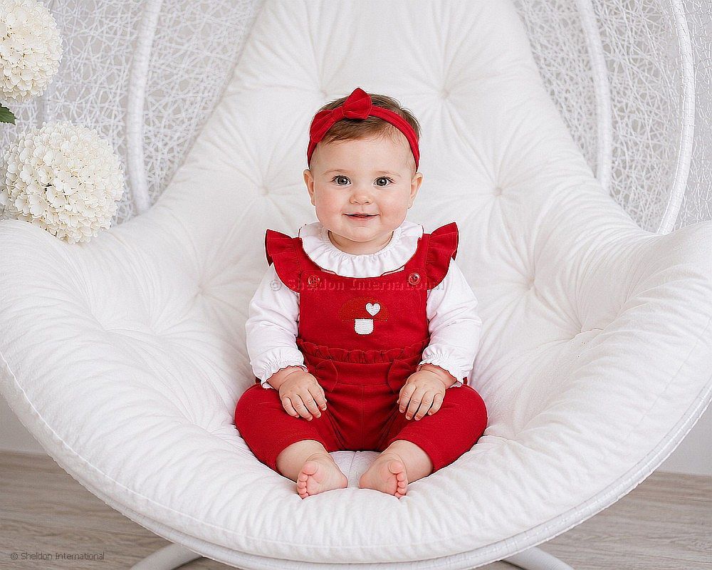 Baby Girls 2 Pcs Long Dungaree Set - Mushroom