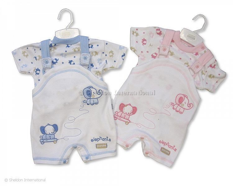 Baby Short Dungaree Set - Elephants