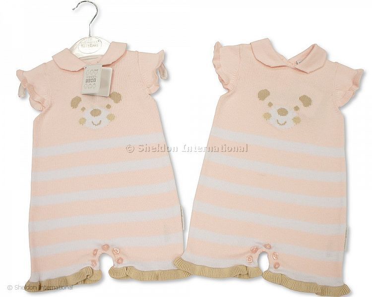 Baby Girls Knitted Cotton Romper - Teddy