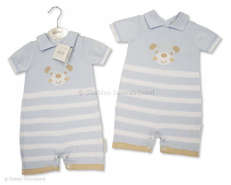 Baby Boys Knitted Cotton Romper - Teddy