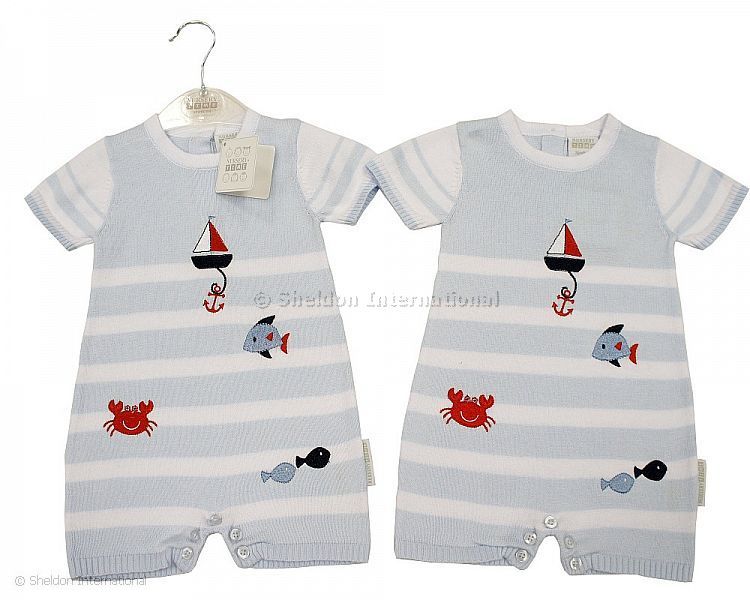 Baby Boys Knitted Cotton Romper - Sailor