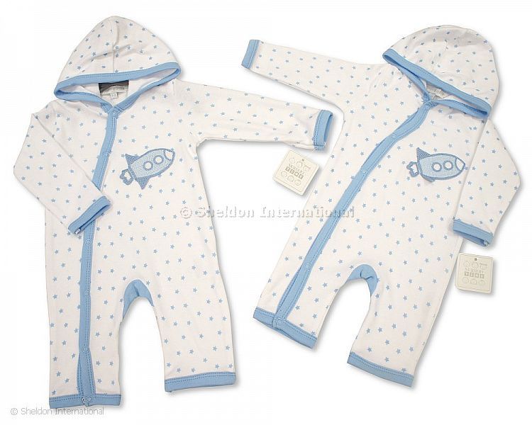 Baby Boys Hooded All In One With Crochet Embroidery