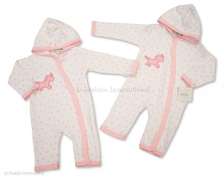 Baby Girls Hooded All In One With Crochet Embroidery