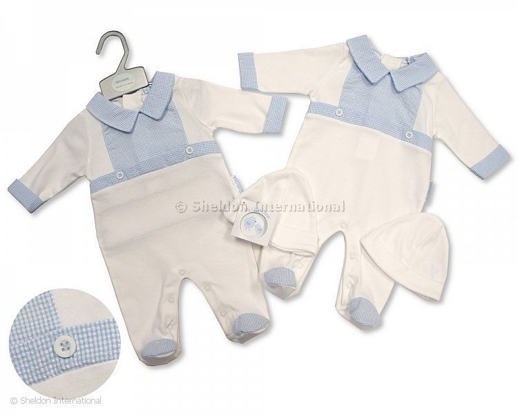 Baby Boys Gingham All In One With Hat