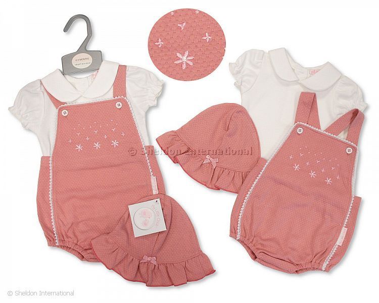Baby Girls 2 Pcs Dungaree Set With Hat