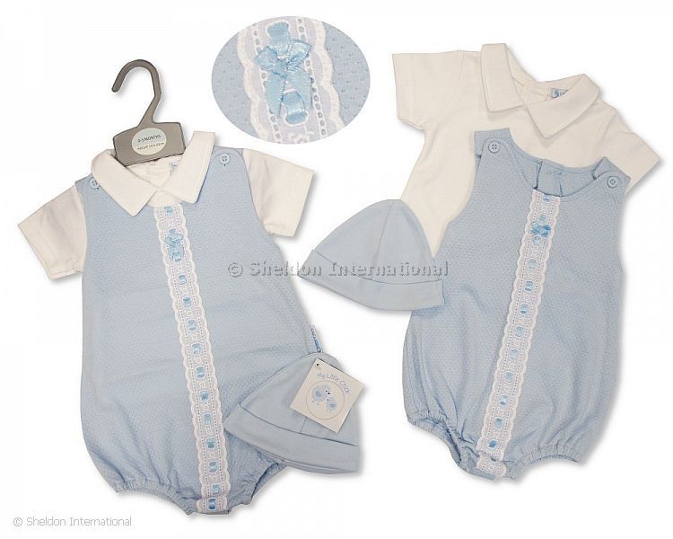 Baby Boys 2 Pcs Romper Set With Lace And Hat