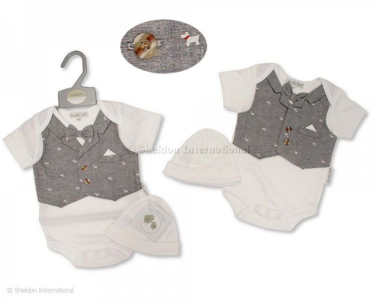 Baby Boys Bodyvest With Faux Waistcoat And Hat - Dog