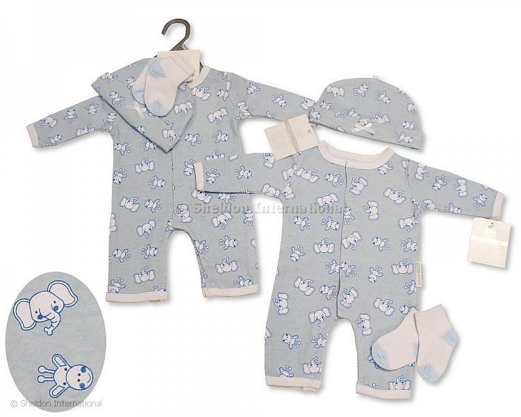 Baby Boys All-In-One With Hat And Socks - Elephant/ Giraffe