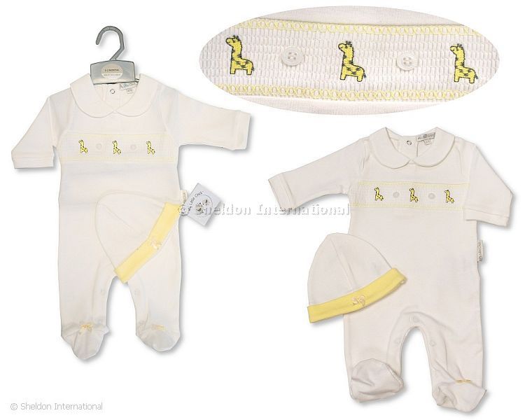 Baby All In One With Smocking And Hat - Giraffe