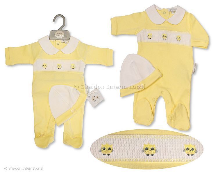 Baby All In One With Smocking And Hat - Owl