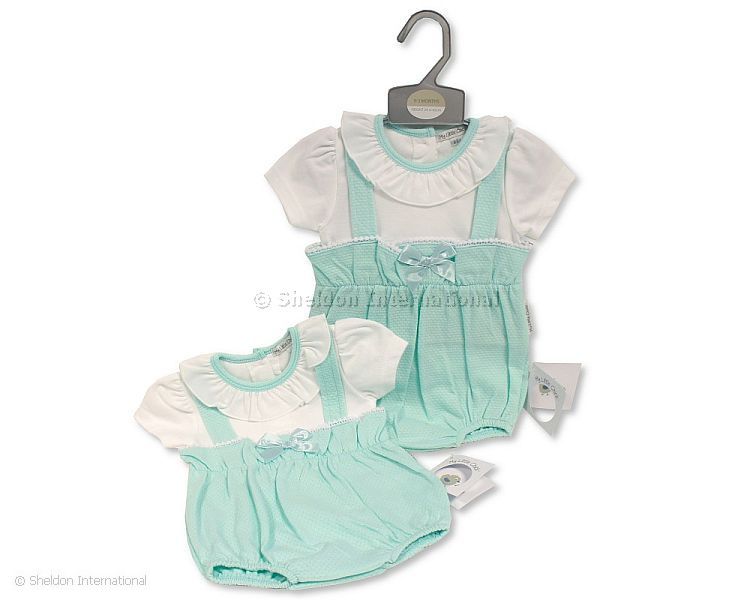 Baby Girls Faux 2 Pcs Dungaree Set With Bow And Lace