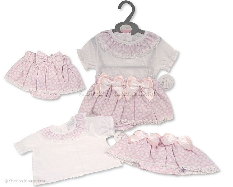 Baby Girls Skirt Set With Bows And Lace - Purple - 0-12 Months