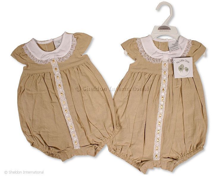 Baby Girls Linen Romper With Lace