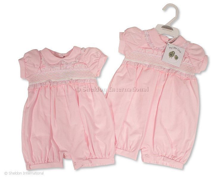 Baby Girls Romper With Smocking And Lace