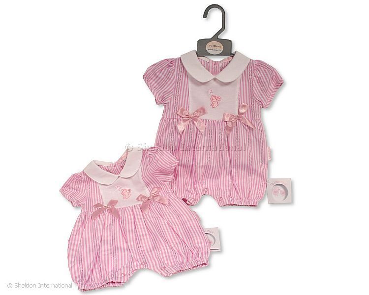 Baby Girls Striped Romper With Bows - Bunny