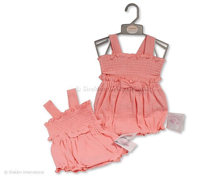 Baby Girls Romper With Smocking And Bow