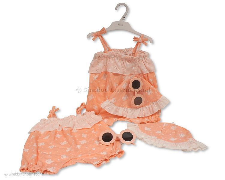 Baby Girls 2 Pcs Romper Set With Sunglasses - Butterflies